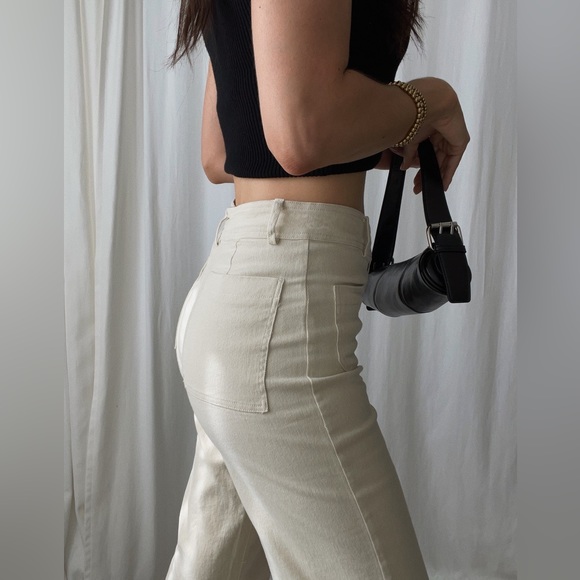 PANTS wide leg buttoned pant — In Cream - Picture 5 of 6